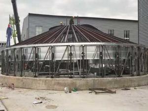 南通邦顺建材有限公司13米乘22米钢板仓仓顶制造现场